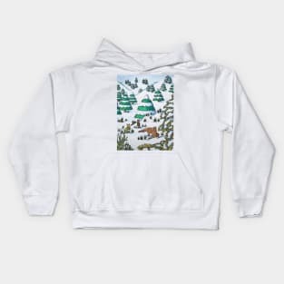 cute fox and rabbits christmas snow scene Kids Hoodie